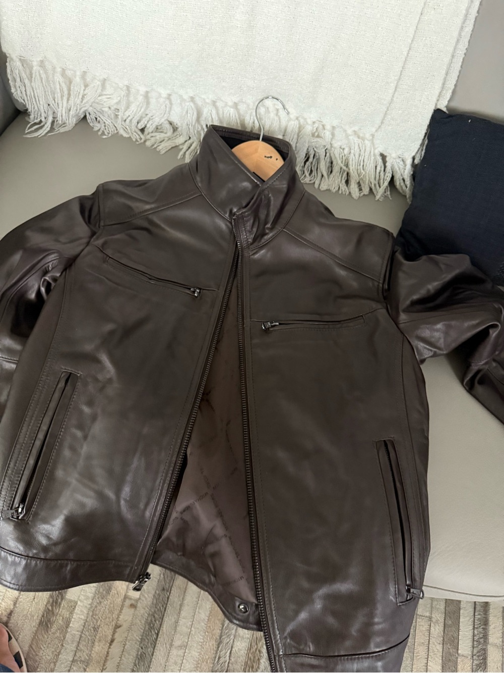 Michael Kors Dark Brown Leather Bomber Jacket